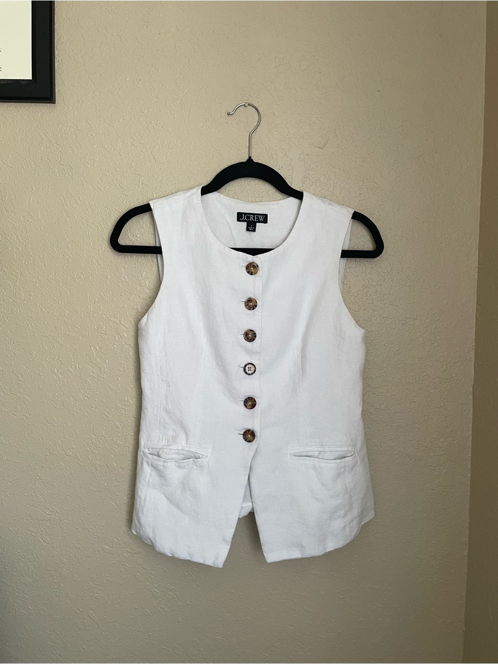 J. Crew Cutaway Vest Top Linen Size 2 White Quiet Luxury Sophisticated